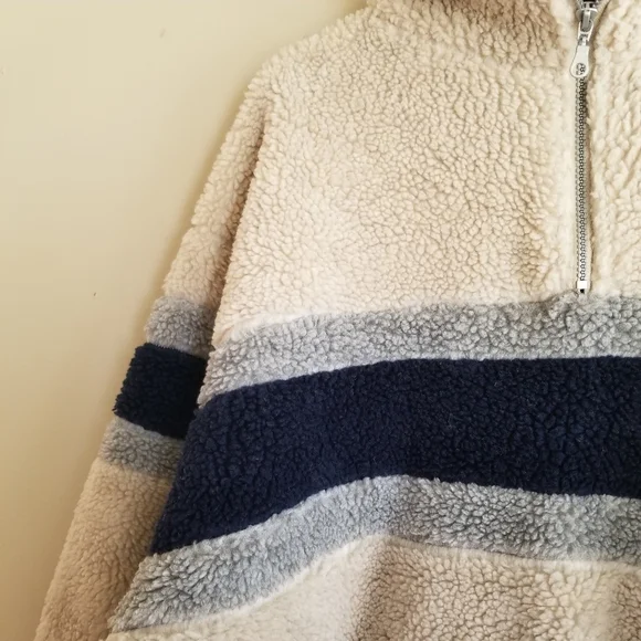 Vintage Blue Sierra Pullover Quarter Zip Fleece Colourblock  Stripe Sweater XL - Picture 7 of 8